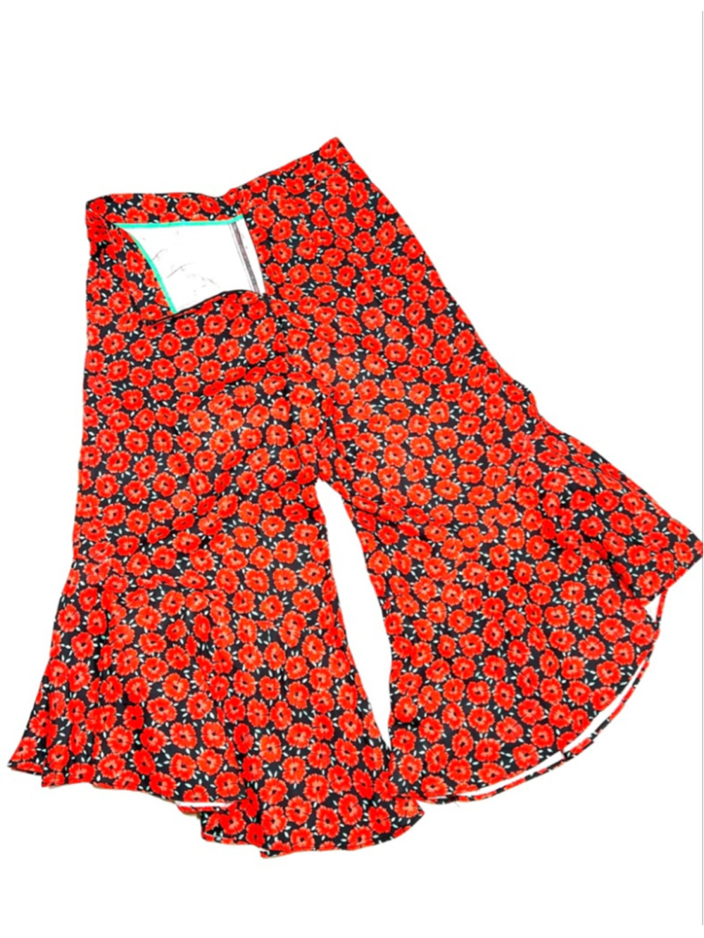 Anthropologie Womans Pants Red Floral Wide Leg Ruffke Pants Size 6 Viscose Cupro - Picture 9 of 10
